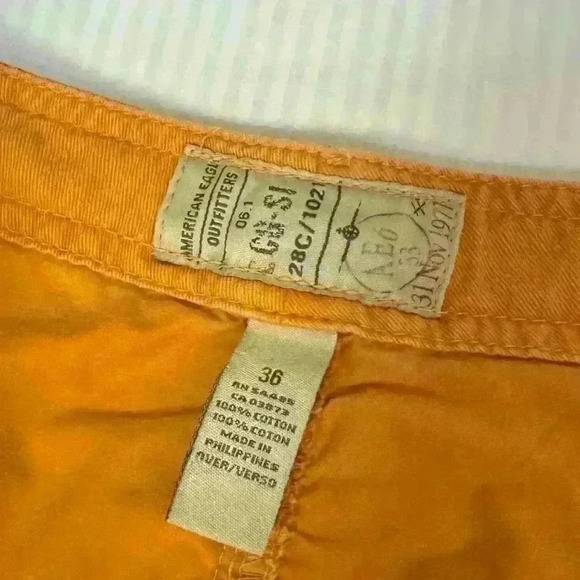 VTG Y2K American Eagle 90s Cargo Shorts Mens 36 Orange Grunge Skater Streetwear - Picture 3 of 6